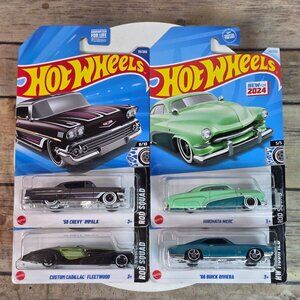 Hot Wheels Rod Squad 4-Car Set: 58 Chevy Impala Custom Cadillac Fleetwood Hiroha